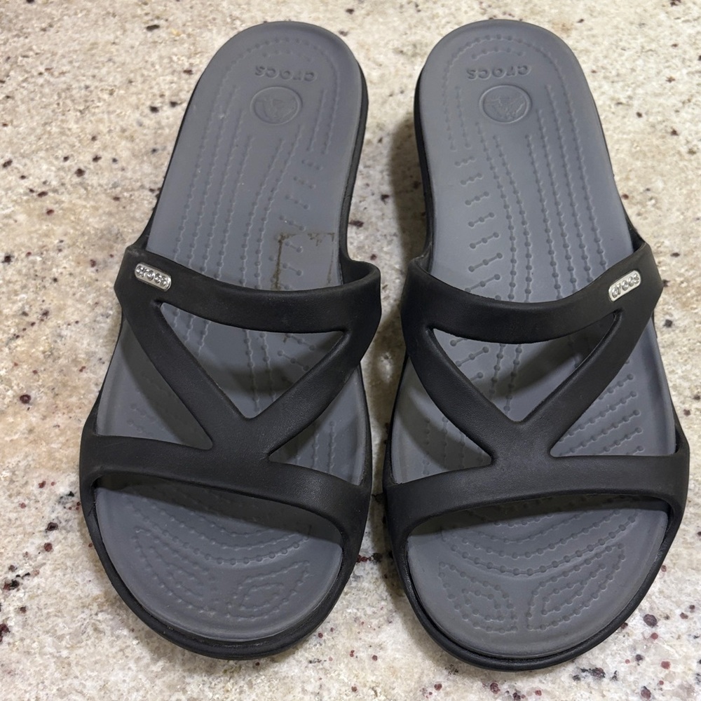 CROCS Black and Gray Slide Sandals